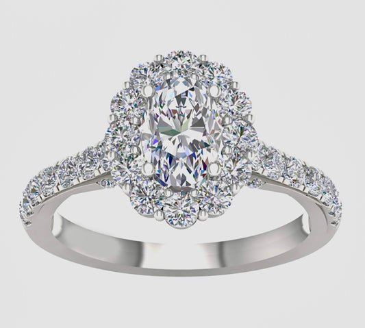 14KW IGI Certified  VS/ G-H 2.06ctw OVAL Cut Halo Lab Diamond Ring