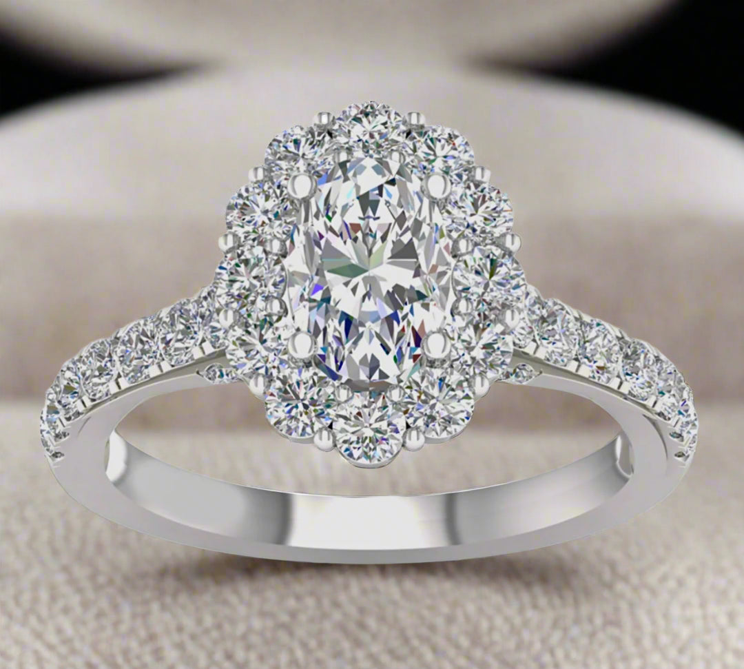 $1699 14KW 2.06ctw Certified Oval Halo Engagement Ring VS / G-H (Reg $4600)