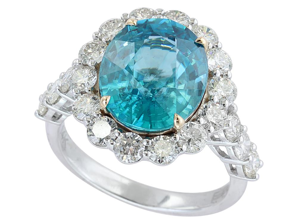 EFFY 14K 2TONE GOLD DIAMOND,BLUE ZIRCON RING