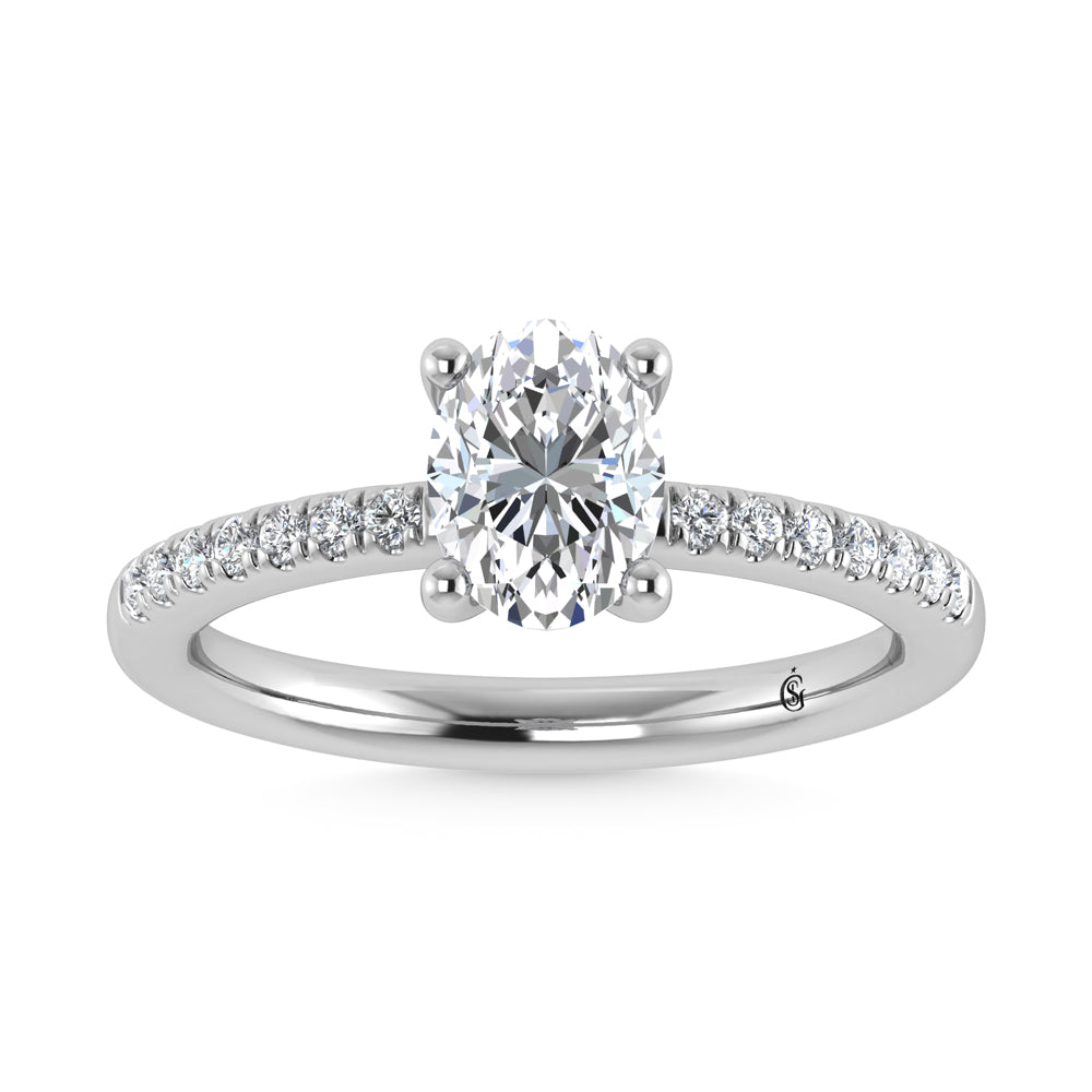 14K White Gold Lab Grown Diamond 7/8 Ct.Tw. IGI Certified Oval Shape Hidden Halo Engagement Ring