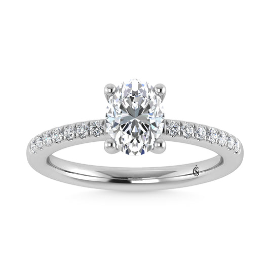 14K White Gold Lab Grown Diamond 7/8 Ct.Tw. IGI Certified Oval Shape Hidden Halo Engagement Ring