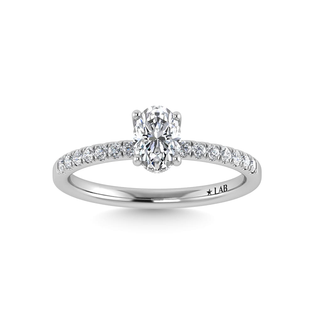 14K White Gold Lab Grown Diamond 1 3/4 Ct.Tw. IGI Certified Oval Shape Hidden Halo Engagement Ring