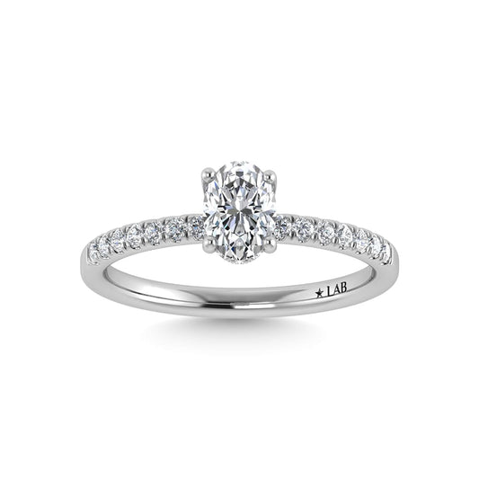 14K White Gold Lab Grown Diamond 1 3/4 Ct.Tw. IGI Certified Oval Shape Hidden Halo Engagement Ring