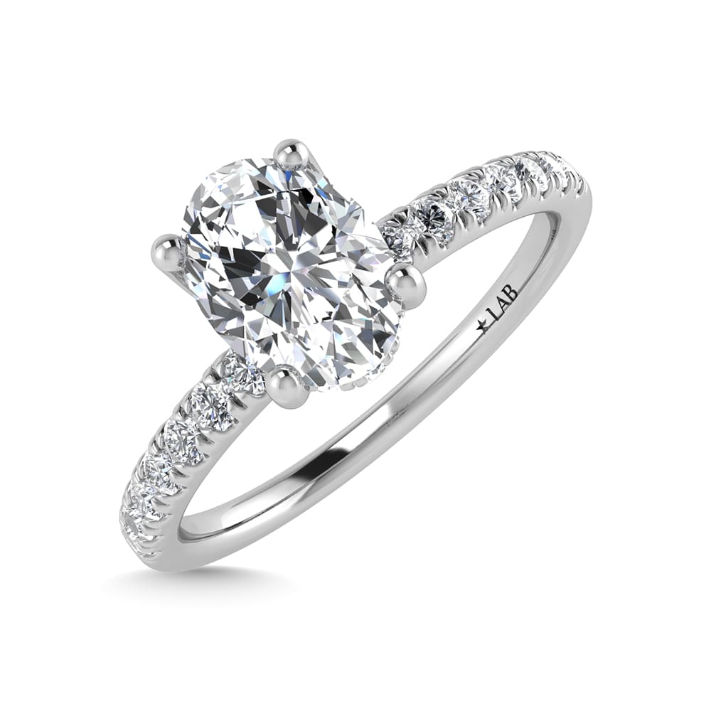 14K White Gold Lab Grown Diamond 1 3/4 Ct.Tw. IGI Certified Oval Shape Hidden Halo Engagement Ring