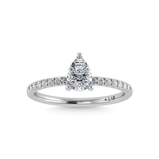 14K White Gold Lab Grown Diamond 7/8 Ct.Tw. IGI Certified Pear Shape Hidden Halo Engagement Ring