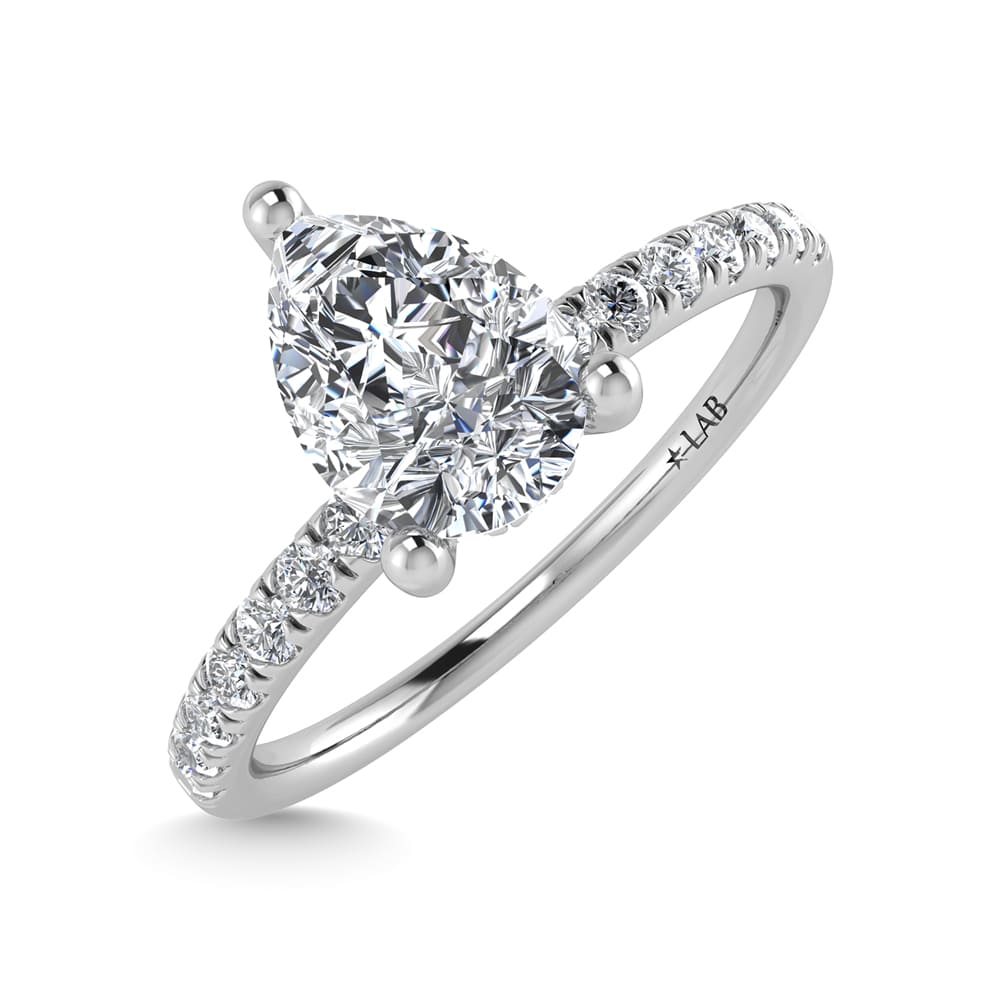 14K White Gold Lab Grown Diamond 7/8 Ct.Tw. IGI Certified Pear Shape Hidden Halo Engagement Ring