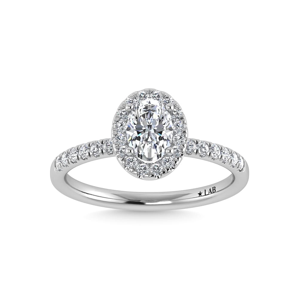 14K White Gold Lab Grown Diamond  1 1/4 Ct.Tw. IGI Certified Oval Shape Halo Engagement Ring