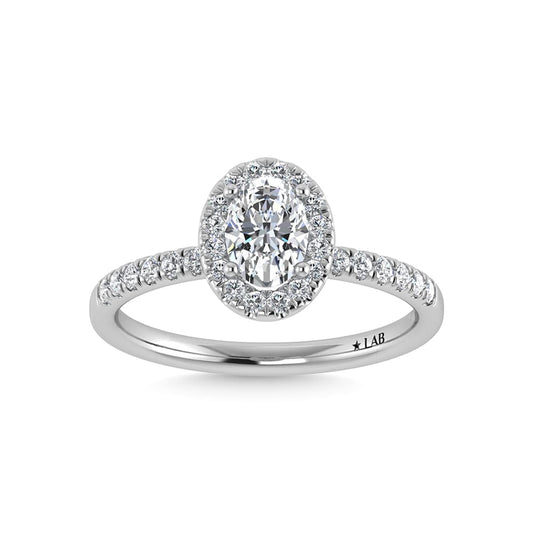 14K White Gold Lab Grown Diamond  1 1/4 Ct.Tw. IGI Certified Oval Shape Halo Engagement Ring