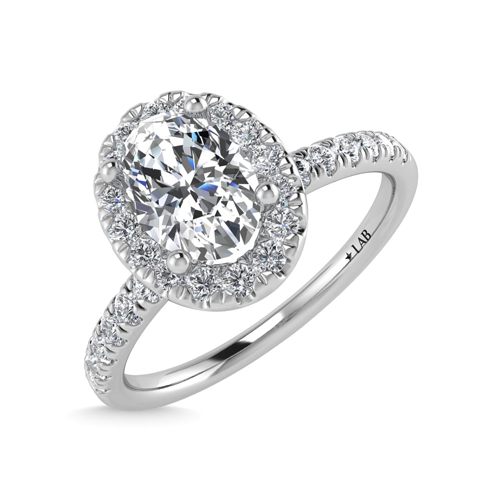 14K White Gold Lab Grown Diamond  1 1/4 Ct.Tw. IGI Certified Oval Shape Halo Engagement Ring