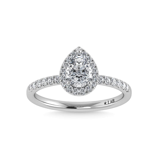 14K White Gold Lab Grown Diamond  1 1/4 Ct.Tw. IGI Certified Pear Shape Halo Engagement Ring