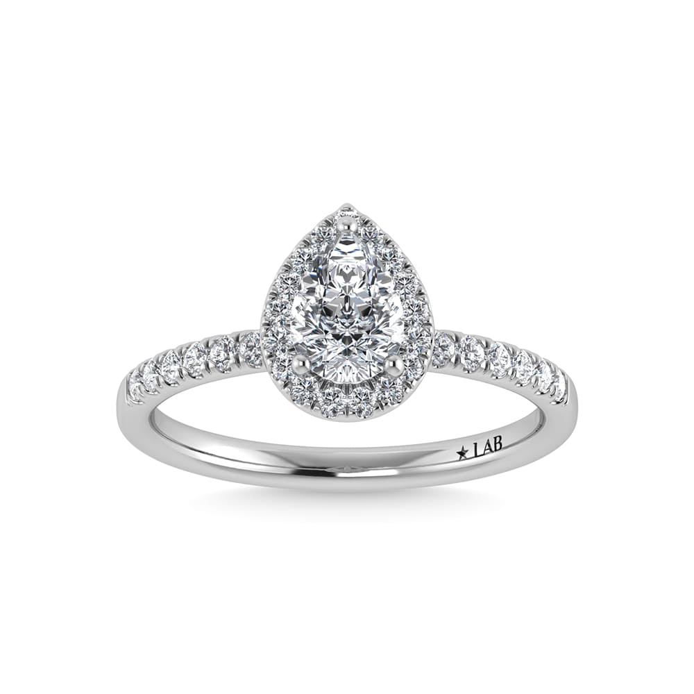 14K White Gold Lab Grown Diamond  1 Ct.Tw. IGI Certified Pear Shape Halo Engagement Ring