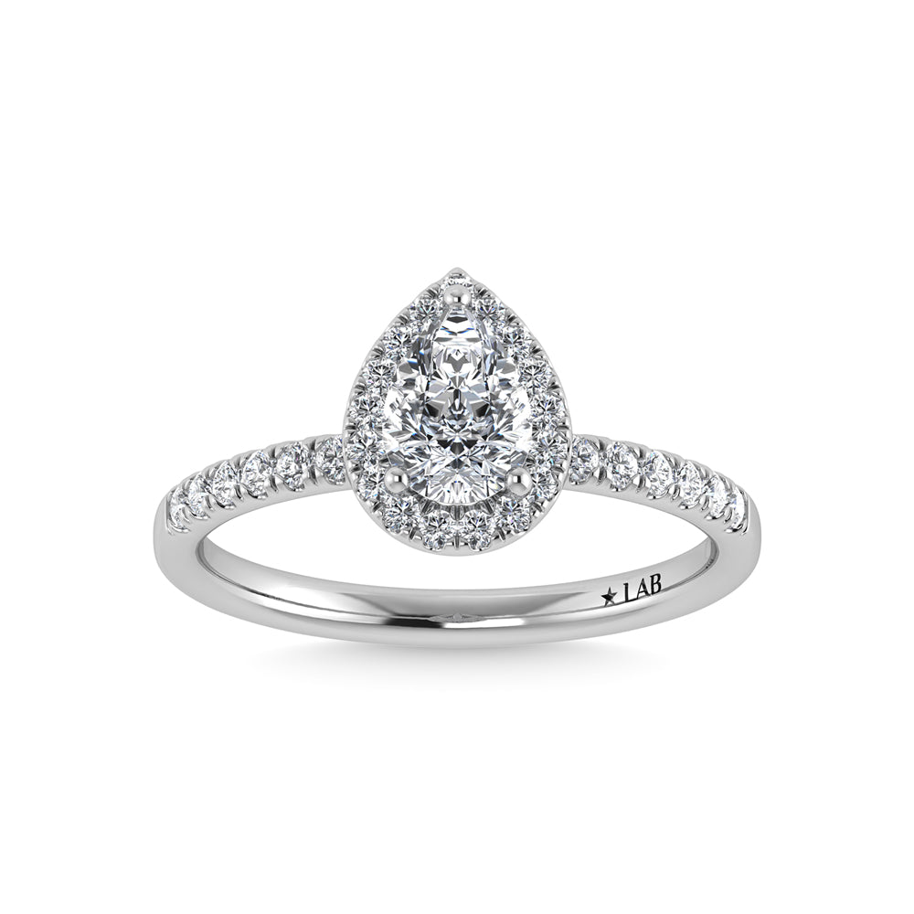 14K White Gold Lab Grown Diamond  1 3/4 Ct.Tw. IGI Certified Pear Shape Halo Engagement Ring