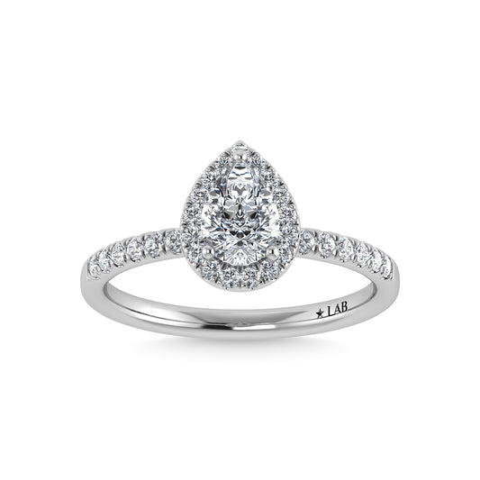 14K White Gold Lab Grown Diamond  1 3/4 Ct.Tw. IGI Certified Pear Shape Halo Engagement Ring
