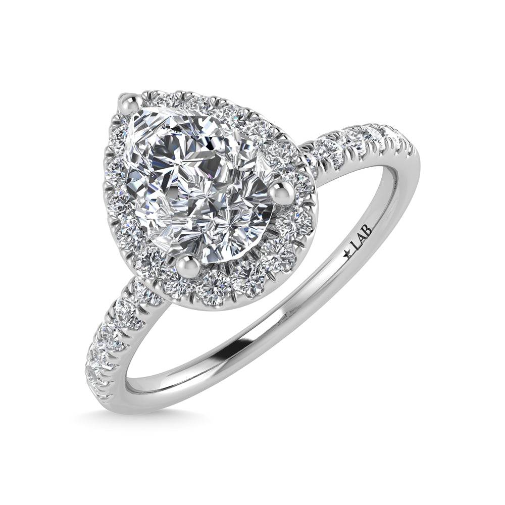 14K White Gold Lab Grown Diamond  1 3/4 Ct.Tw. IGI Certified Pear Shape Halo Engagement Ring