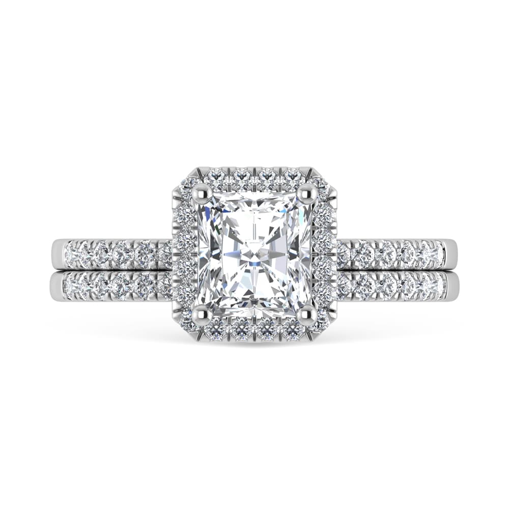 14K White Gold Lab Grown Diamond 1 1/4 Ct.Tw. Radiant Shape Halo Engagement Ring (Center 1 ct)