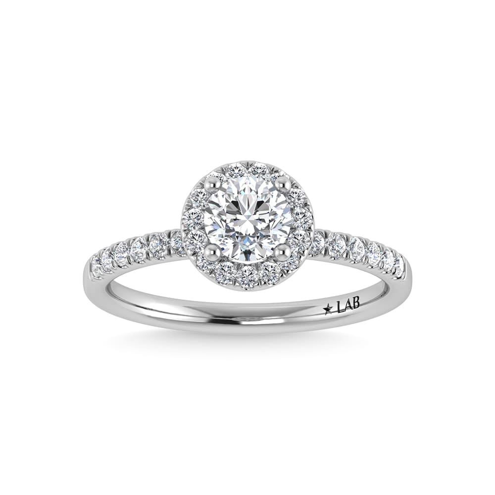 14K White Gold Lab Grown Diamond  1 3/4 Ct.Tw. IGI Certified Round Shape Halo Engagement Ring
