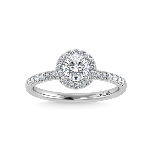 14K White Gold Lab Grown Diamond  1 3/4 Ct.Tw. IGI Certified Round Shape Halo Engagement Ring