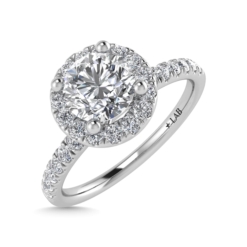 14K White Gold Lab Grown Diamond  1 3/4 Ct.Tw. IGI Certified Round Shape Halo Engagement Ring