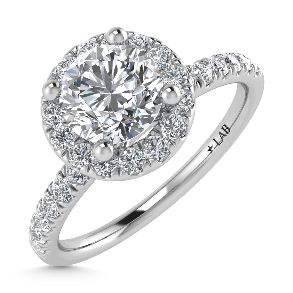 14K White Gold Lab Grown Diamond  2 1/4 Ct.Tw. IGI Certified Round Shape Halo Engagement Ring
