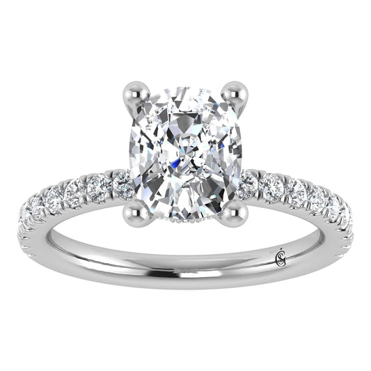14K White Gold Labgrown Diamond 4 1/2 Ct.Tw. IGI Certified Elongated Cushion Engagement Ring (Center 4CT)