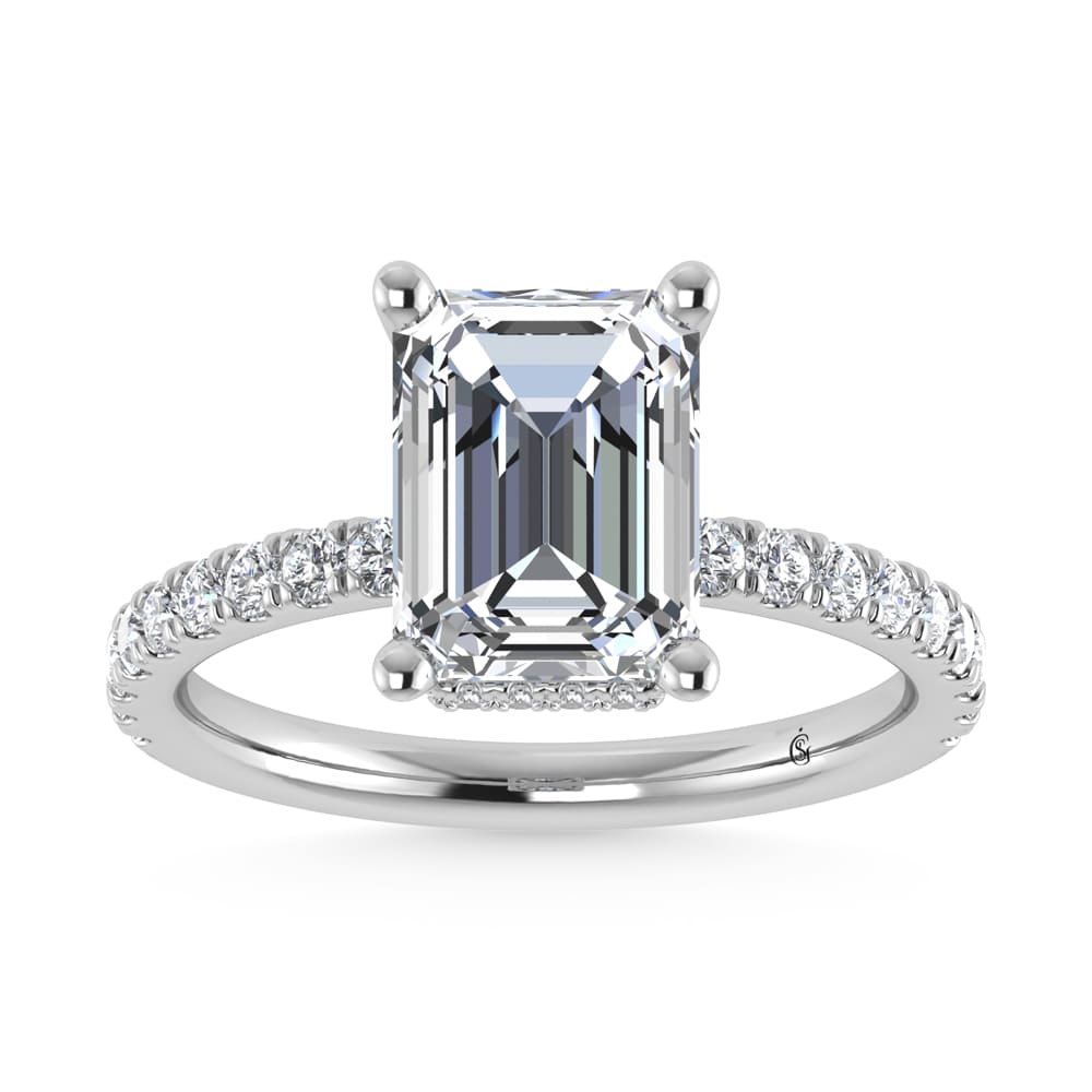 14K White Gold Lab Grown Diamond 3 1/2 Ct.Tw. Emerald Shape Halo IGI Certified Engagement Ring (Center 3 ct)