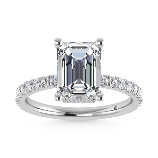 14K White Gold Lab Grown Diamond 3 1/2 Ct.Tw. Emerald Shape Halo IGI Certified Engagement Ring (Center 3 ct)