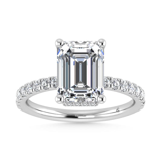 14K White Gold Lab Grown Diamond 4 1/2 Ct.Tw. Emerald Shape Halo IGI Certified Engagement Ring (Center 4 ct)