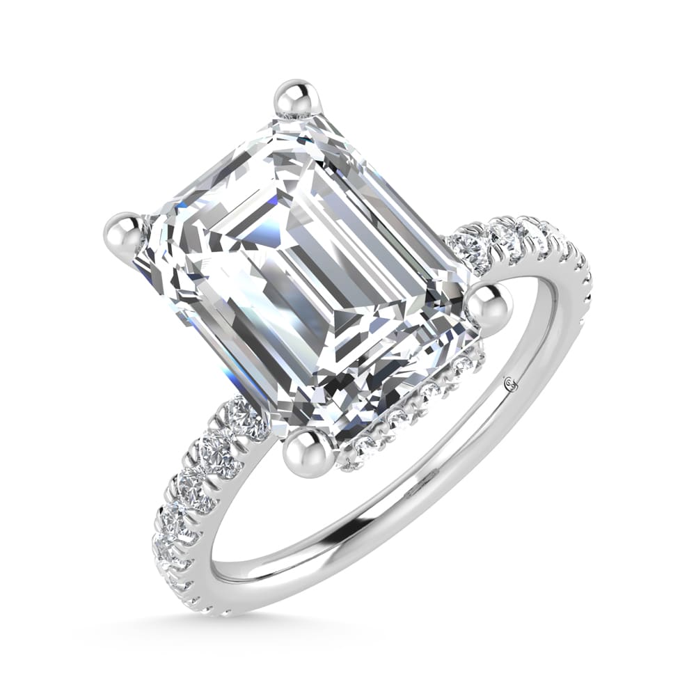 14K White Gold Lab Grown Diamond 4 1/2 Ct.Tw. Emerald Shape Halo IGI Certified Engagement Ring (Center 7 ct)