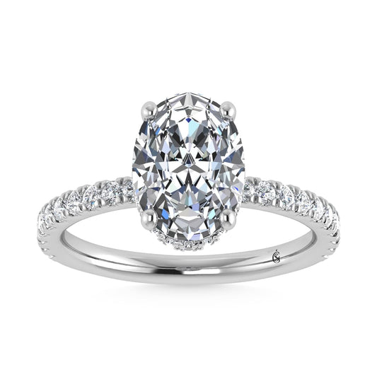 14K White Gold Lab Grown Diamond 3 1/2 Ct.Tw. Oval Shape Halo IGI Certified Engagement Ring (Center 3 ct)