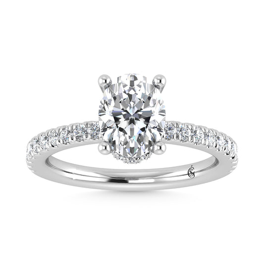 14K White Gold Lab Grown Diamond 4 1/2 Ct.Tw. Oval Shape Halo IGI Certified Engagement Ring (Center 5 ct)