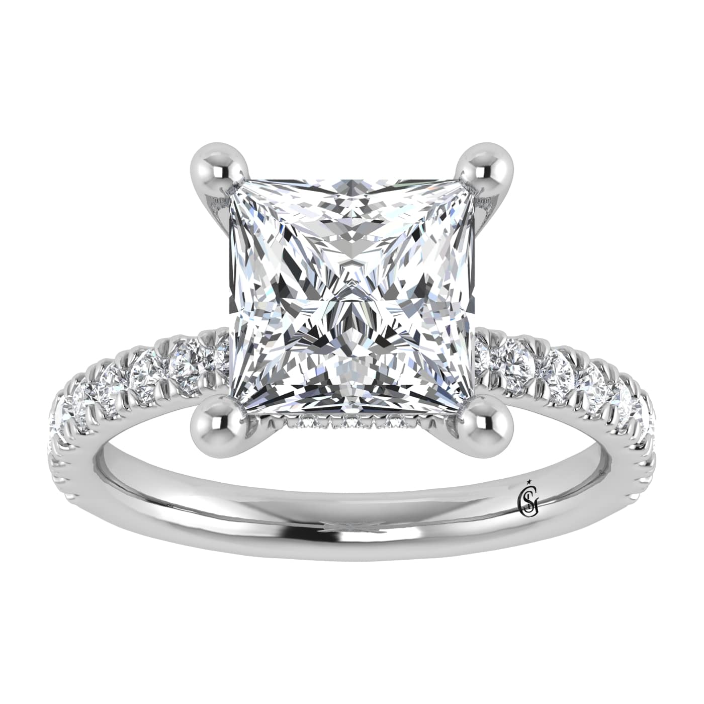 14K White Gold Lab Grown Diamond 4 1/2 Ct.Tw. Princess Shape Halo IGI Certified Engagement Ring (Center 4ctw)