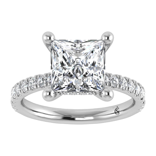 14K White Gold Lab Grown Diamond 4 1/2 Ct.Tw. Princess Shape Halo IGI Certified Engagement Ring (Center 4ctw)