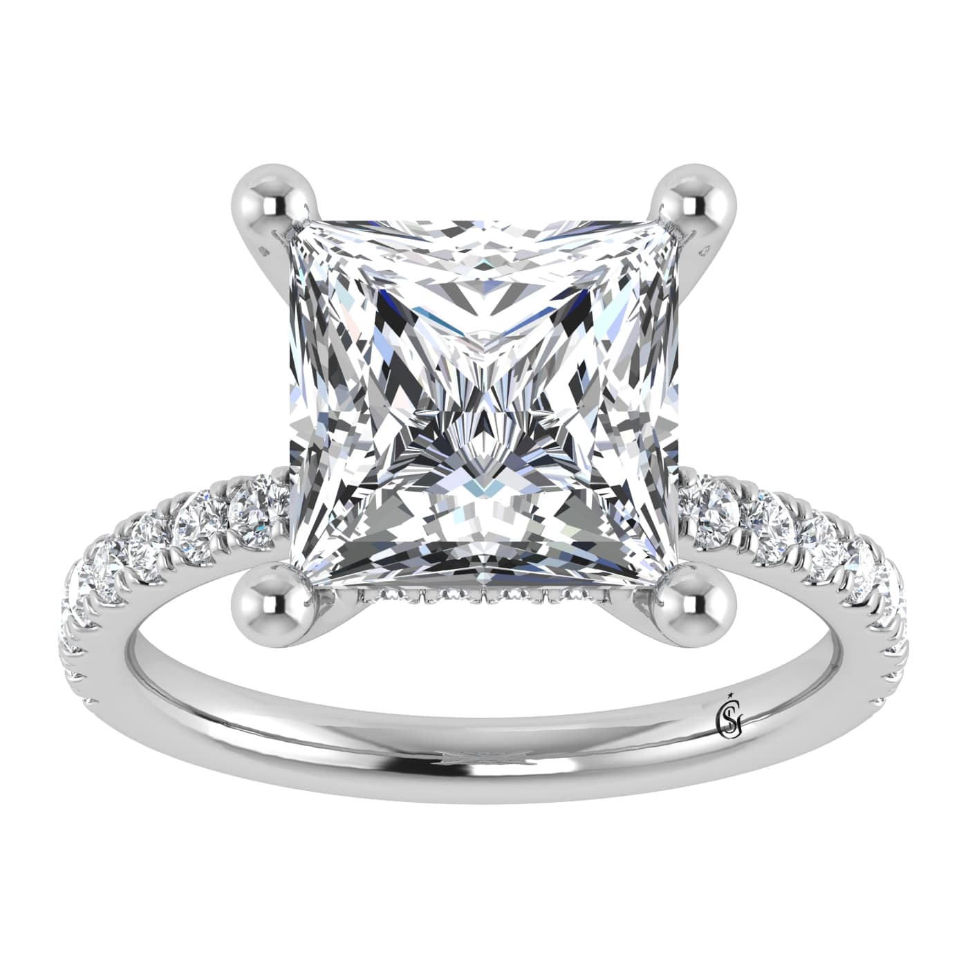 14K White Gold Lab Grown Diamond 4 1/2 Ct.Tw. Princess Shape Halo IGI Certified Engagement Ring (Center 5 ct)