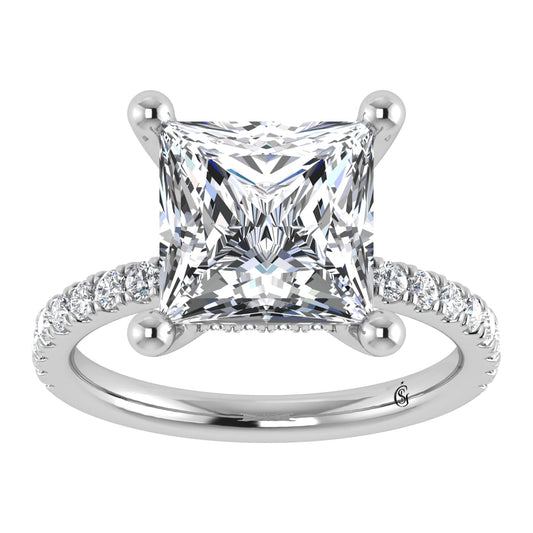 14K White Gold Lab Grown Diamond 4 1/2 Ct.Tw. Princess Shape Halo IGI Certified Engagement Ring (Center 5 ct)