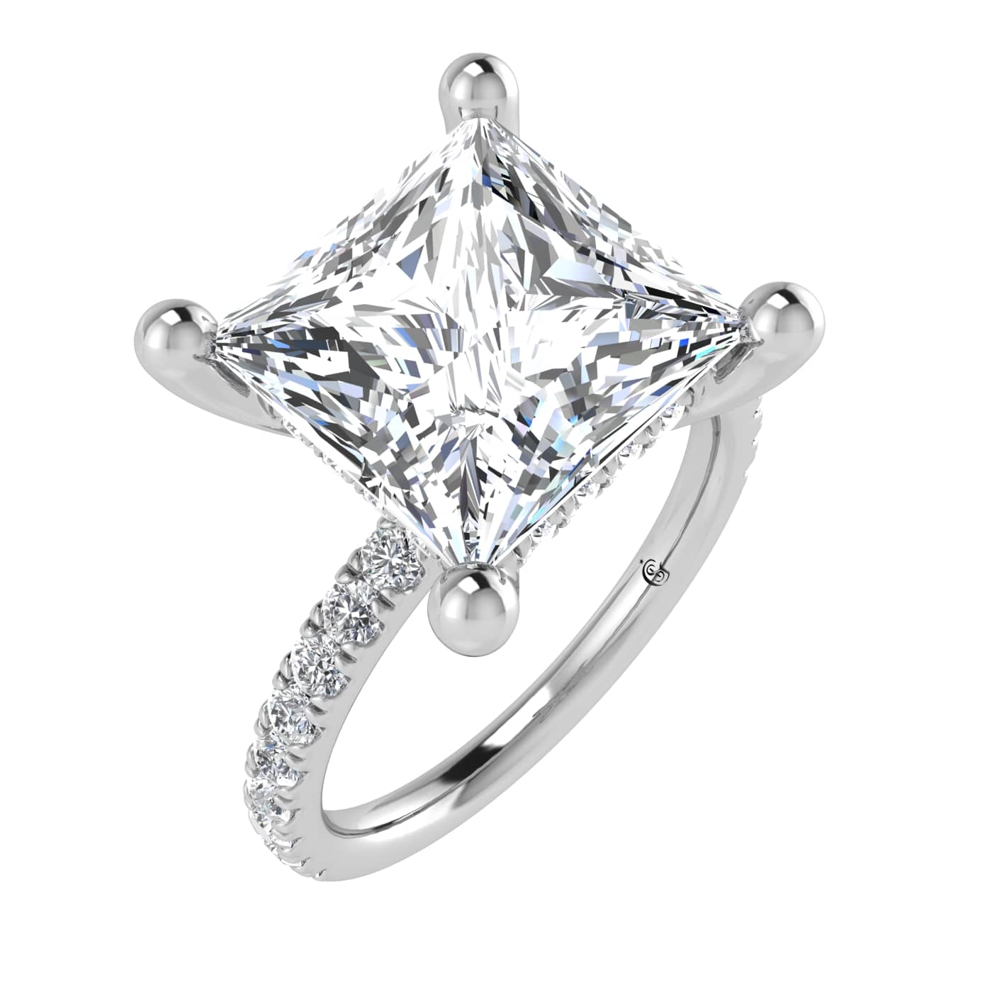 14K White Gold Lab Grown Diamond 4 1/2 Ct.Tw. Princess Shape Halo IGI Certified Engagement Ring (Center 5 ct)