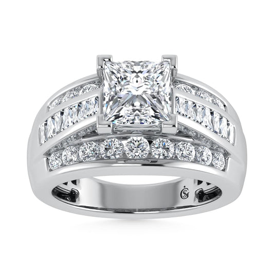 14K White Gold Lab Grown Diamond 2 7/8 Ct.Tw. Princess Shape Engagement Ring (IGI Certified 2CT)