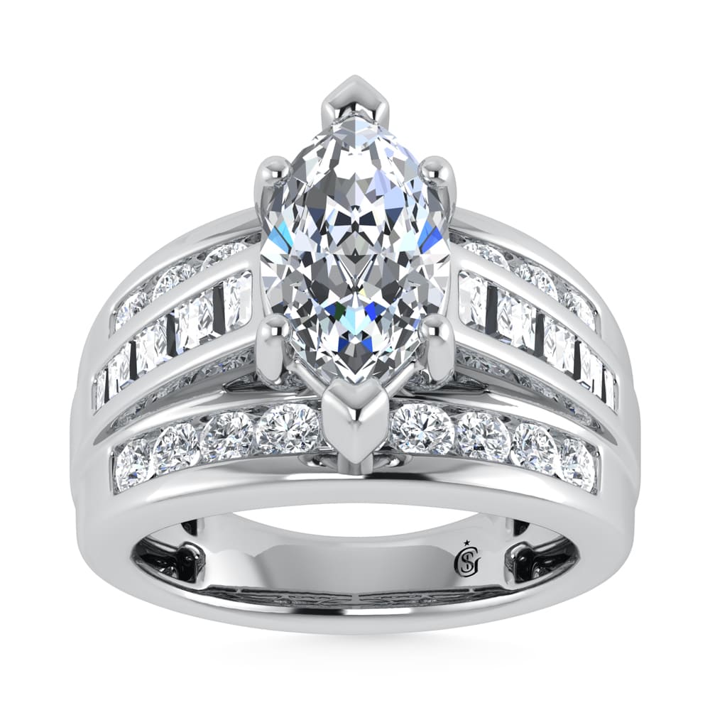 14K White Gold Lab Grown Diamond 6 Ct.Tw. Marquise Shape Engagement Ring (IGI Certified 5CT)