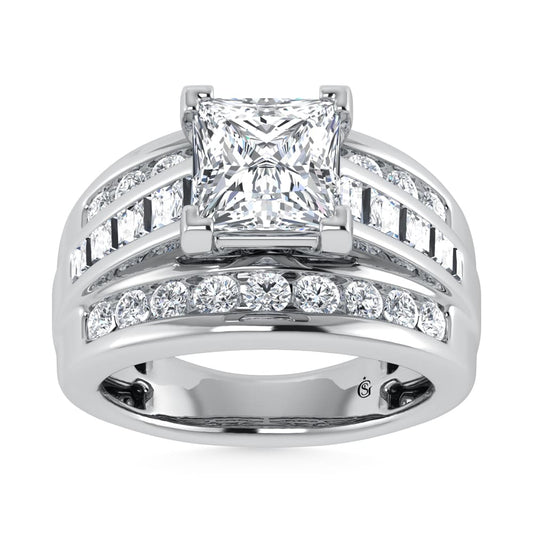 14K White Gold Lab Grown Diamond 6 Ct.Tw. Princess Shape Engagement Ring (IGI Certified 5CT)