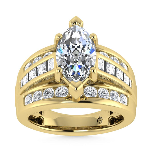 14K Yellow Gold Lab Grown Diamond 6 Ct.Tw. Marquise Shape Engagement Ring (IGI Certified 5CT)