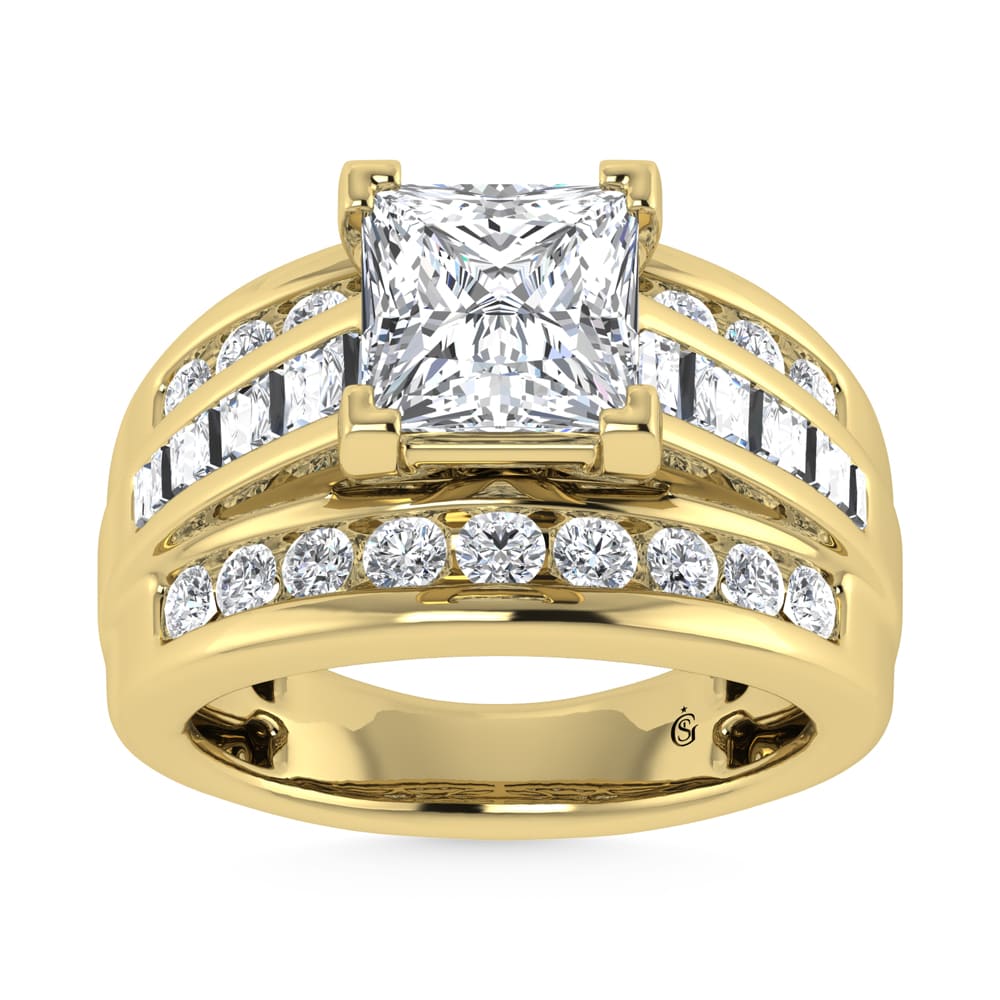 14K Yellow Gold Lab Grown Diamond 6 Ct.Tw. Princess Shape Engagement Ring (IGI Certified 5CT)
