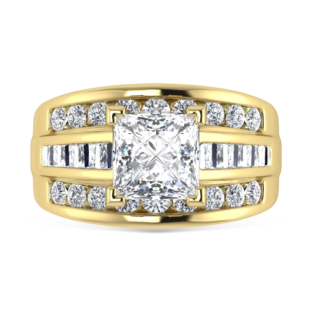 14K Yellow Gold Lab Grown Diamond 6 Ct.Tw. Princess Shape Engagement Ring (IGI Certified 5CT)