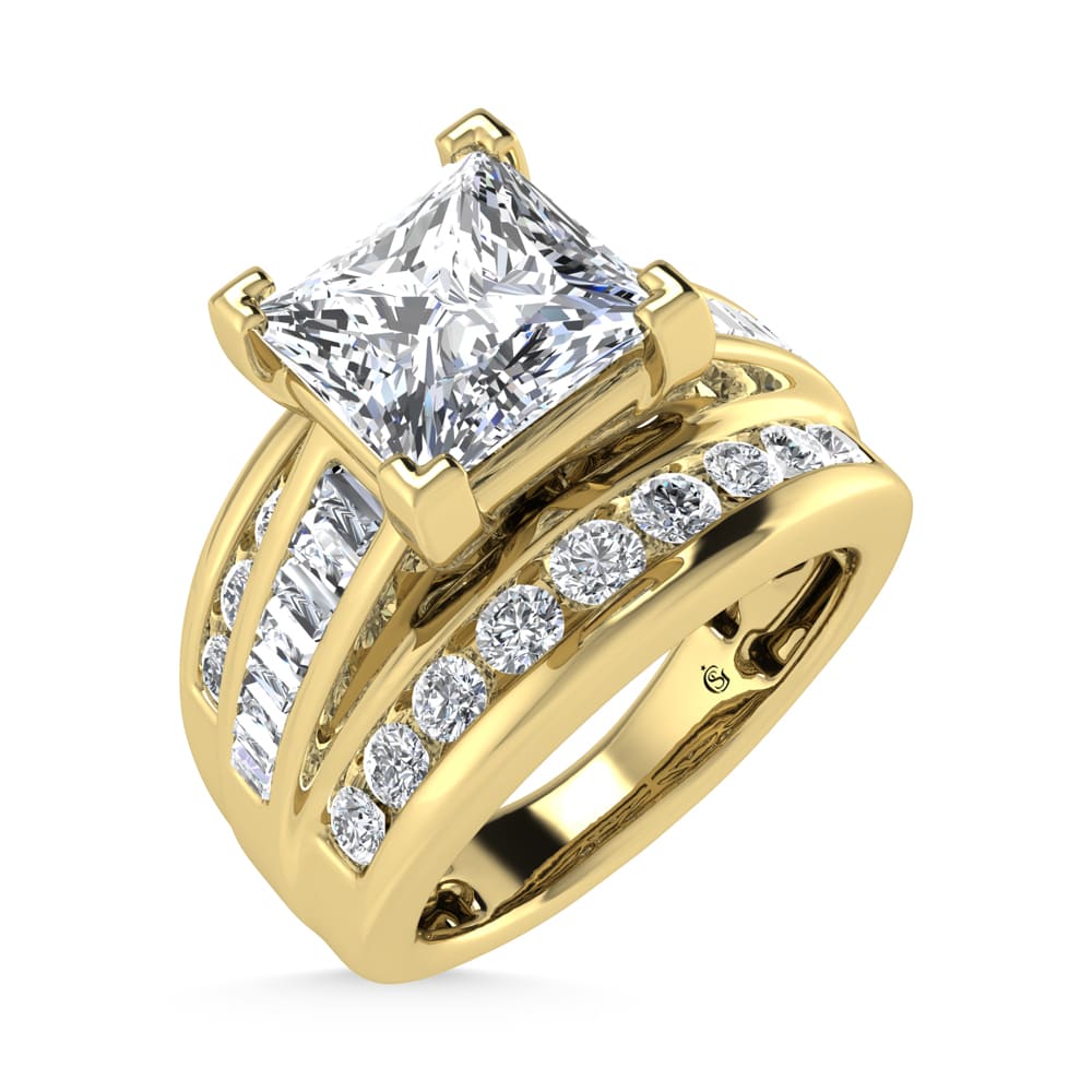 14K Yellow Gold Lab Grown Diamond 6 Ct.Tw. Princess Shape Engagement Ring (IGI Certified 5CT)