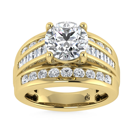 14K Yellow Gold Lab Grown Diamond 6 Ct.Tw. Round Shape Engagement Ring (IGI Certified 5CT)