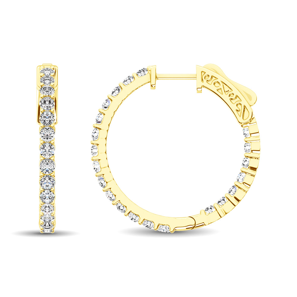 14K Yellow Gold Lab Grown Diamond 2 Ct.Tw. In and Out Hoop Earrings (1 inches)
