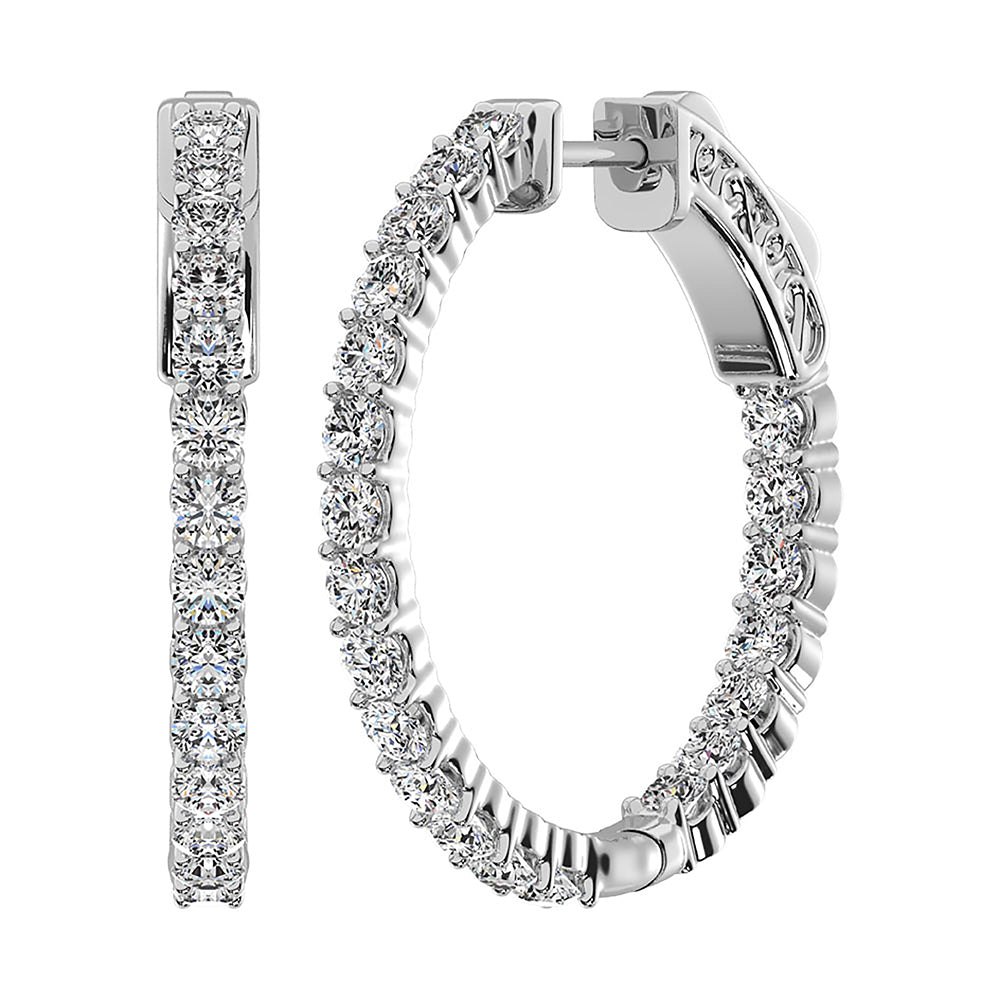 14K White Gold Lab Grown Diamond 3 Ct.Tw. In and Out Hoop Earrings (1 1/4 inches)