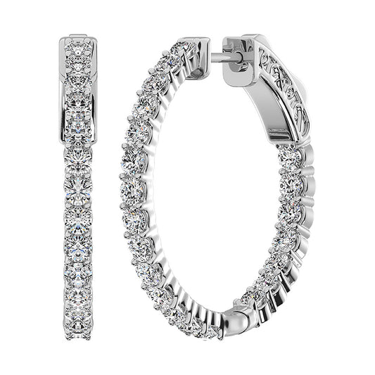 14K White Gold Lab Grown Diamond 5 Ct.Tw. In and Out Hoop Earrings (1 1/2 inches)