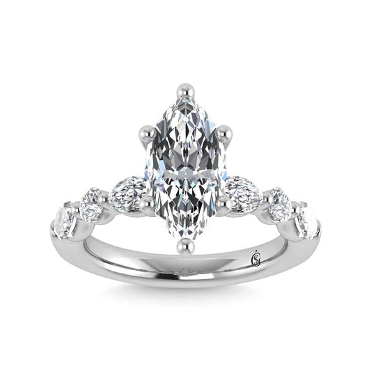 14K White Gold Lab Grown Diamond 2 5/8 Ct.Tw. Marquise & Round Engagement Ring (Round Center)