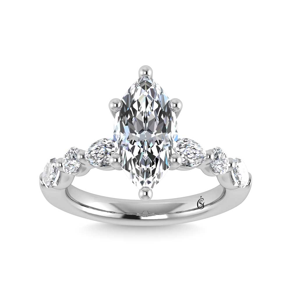 14K White Gold Lab Grown Diamond 2 5/8 Ct.Tw. Marquise & Round Engagement Ring (Round Center)