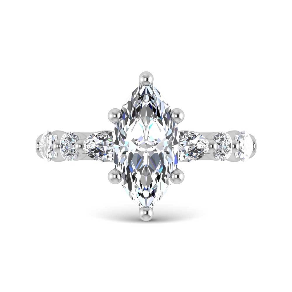 14K White Gold Lab Grown Diamond 2 5/8 Ct.Tw. Marquise & Round Engagement Ring (Round Center)