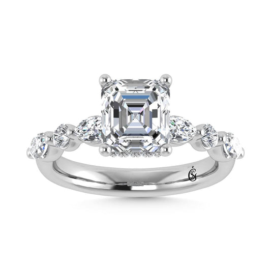 14K White Gold Lab Grown Diamond 3 5/8 Ct.Tw. IGI Certified Marquise and Round Shape Halo Engagement Ring (Center Radiant)